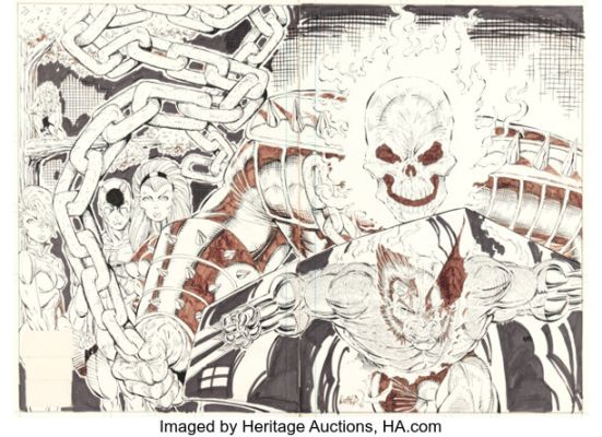 Rob Liefeld Marvel Comics Presents #70 Wolverine and Ghost Rider Wraparound Cover Original Art (Marvel, 1991). | Heritage