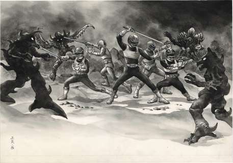 Masami Watanabe’s hand-drawn illustration "Dengeki Sentai Changeman" | Mandarake (Big Web)