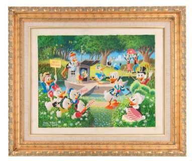 CARL BARKS â€œSURPRISE PARTY AT MEMORY PONDâ€ PRELIMINARY PAINTING ORIGINAL ART. | Hake’s