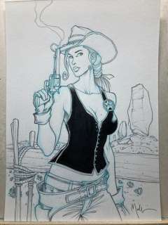 Malfin, Nicolas - 1 Original drawing - Golden City - Cow Girl - 2023 | Catawiki