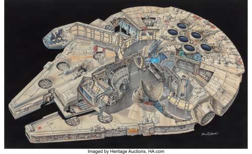 Brian Sauriol (American , 20th Century) Millennium Falcon Cut Away, 1993 Gouache and acrylic on board 21 x 34 inches ... | Heritage