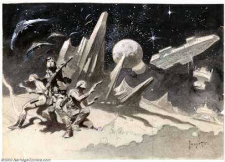 Frank Frazetta - Original Preliminary Painting, "Battlestar Galactica" (1978). Published as a finished -