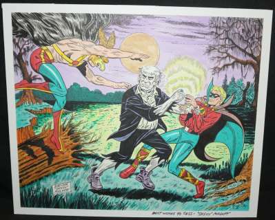 Sheldon Moldoff - Hawkeye And Green Lantern Alan Scott Vs. Solomon Grundy Painted Art - La - Signed