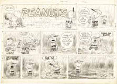 Charles Schulz - Peanuts Sunday Comic Strip Original Art, dated 4-10-55 (United Feature Syndicate, 1955).  -