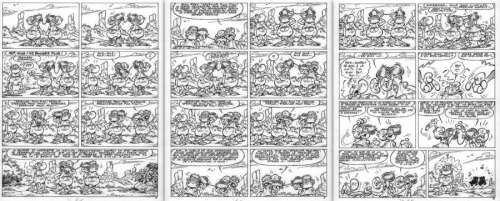 Gag complet - La police scientifique - en 3 pages originales 15, 16 et 17 du Tome 11 de la série Nabuchodinosaure par Roger WIDENLOCHER