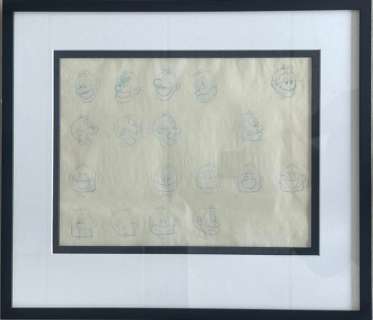 Carl Barks - 1 Dessin original encadré - études de tête pour le projet inédit de Carl Barks - Pip Squeeks - 1952 | Catawiki