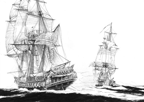 Franck Bonnet | USS Constitution - USS Constitution vs HMS Java, December 29th 1812 Illustration originale | Daniel Maghen