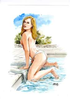 Berlion, Olivier - 1 Original colour drawing - Agata bord de piscine - 2025 | Catawiki