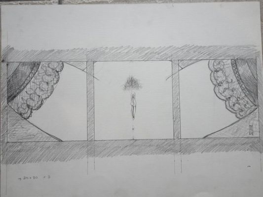 Ledroit, Olivier - 1 Original preliminary drawing - Triptyque Recto-Verso - Projet de triptyque | Catawiki