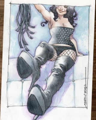 Bleda, Sergio - 1 Aquarelle originale - Black Boots – Hand Signed | Catawiki