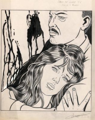 Viviane Nicaise | couverture originale accompagnée de son bleu de mise en couleur - Lise et le Boucher - Sang-de-Lune | Daniel Maghen