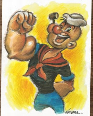Vizcarra, Joan - Portrait puissant de Popeye - Hand Signed - Original Gouache Artwork | Catawiki