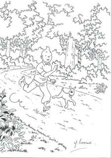 Rodier, Yves | Original drawing  - Tintin and Milou, running in Moulinsart Park  - Tribute to Hergé | Catawiki