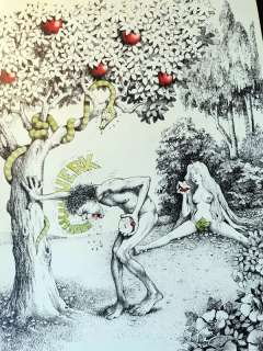 Claude Serre | « ADAM ET EVE » grande planche Originale 1983 Rare signée Claude Serre (taille 30 x 40 cm) publiée album « LABOUFFE » | Serre