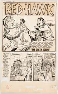 Bob Powell Red Hawk #11 Complete 7-Page Story "The Death Dolls" Original Art (Magazine Enterprise, 1953).... (Total: 7 Original Art) | Heritage