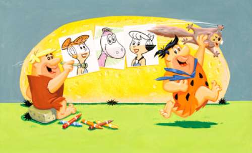 The Flintstones Magic Rub-Off Pictures to Color Box Cover Painting Whitman #4440 Original Art (Whitman, 1962). ... | Heritage