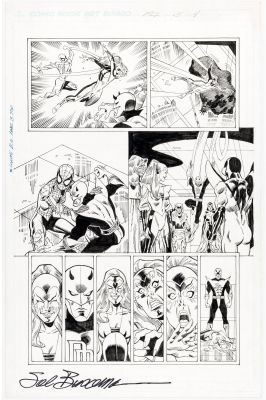 Ron Frenz And Sal Buscema | Tavola originale per Spider-Island #5 p. 4. Cm. 28 x 43. MARVEL COMICS USA. Year 2015. Studi a matita di Spider-man e Daredevil sul retro. Firmata da Sal Buscema. | Art e Fumetto