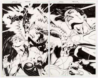 Doug Mahnke and Jaime Mendoza Superman / Wonder Woman #14 Double Splash Pages 20 and 21 Original Art (DC Comics, -