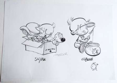 Munuera, José-Luis | Dessin original au lavis publié  - P’tit Boule et Bill  - (2013) | Catawiki
