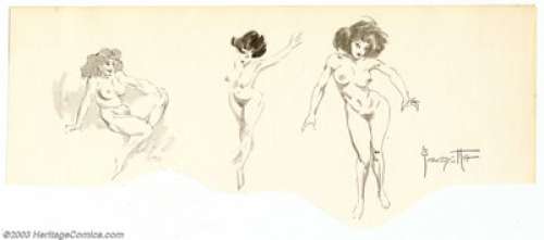 Frank Frazetta - Original Sketches, Three Nude Women (undated). Soft tones of grey, and thin ink lines, sinuously - | Heritage