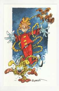 Azpiri, Alfonso | Création originale en couleur  - Spirou, le Marsupilami et Spip | Catawiki