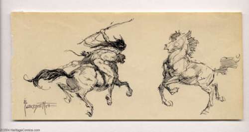 Frank Frazetta - Original Sketch of a Mounted Hunter (No Publisher). Amazing how well Frazetta can draw, in any - | Heritage