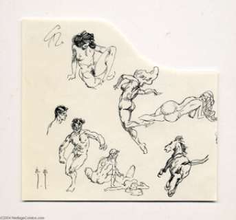 Frank Frazetta - Fantastic 8 Figures Sketch Original Art (undated). Frazetta was "in the zone" when he - | Heritage