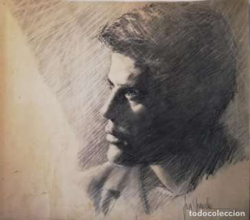 DIBUJO ORIGINAL FIRMADO RETRATO DE LUIS GARCIA MOZOS 1964 - JOSE PEPE GONZALEZ - 54x49 CTMS
