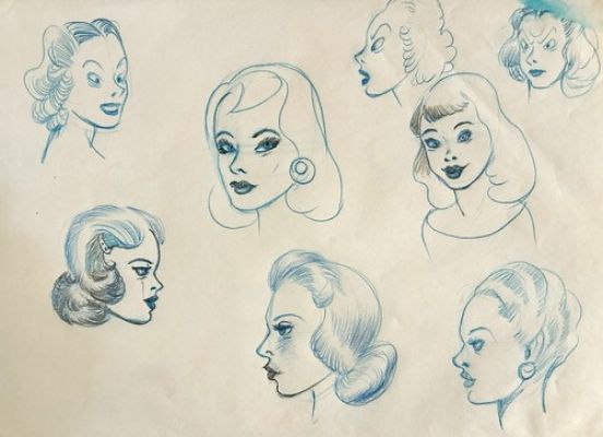 Ca. 1940s Carl Barks Original Art Drawing Portraits of Women Carl Barks Estate | eBay US