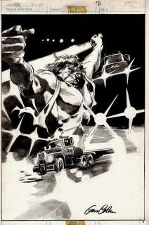 Dave Simons, Gene Colan - Hulk Magazine #27 Last Issue Full Splash (Huge Hulk with 2 Semi Trucks!) 1981