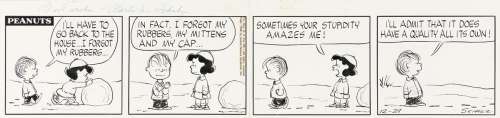 CHARLES SCHULZ (1922-2000) "I’ll have to go back to the house...I forgot my rubbers..." [CARTOONS / COMICS / PEANUTS] | Swann Galleries
