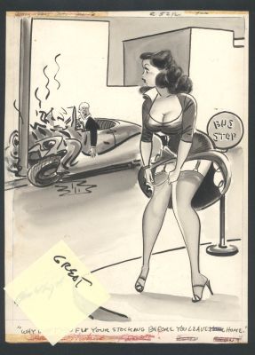Bill Wenzel | Wentzel Humorama Front Cover Gag - Sexy Girl Causes Auto Crash - Inkwash | Koch Comic Art