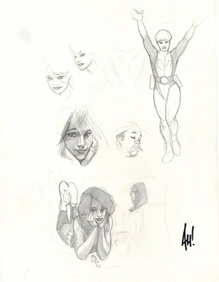 Adam Hughes | 1993 Sketch Book 11 X 14 Inch, Death & 5 Others Character Designs, with Photo of Adam Hughes Signing Actual Artwork! | Romitaman
