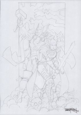 Barry Kitson | Thor & Sif Pencil Art - Signed - 2019 | Anthony’s Comic Book Art