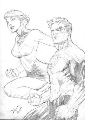 Ed Benes | Hal Jordan and Arisia Rrab - 09"x12" Pencil | Ed Benes