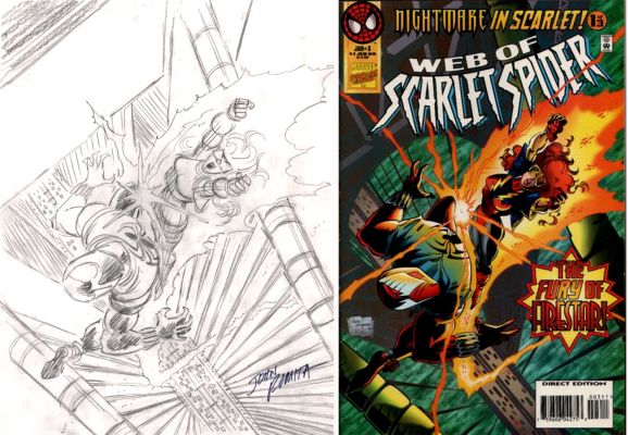 John Romita Sr. | Web of Scarlet Spider #3 Full Size Cover Prelim (Scarlet Spider Battles Firestar!) 1995 | Romitaman