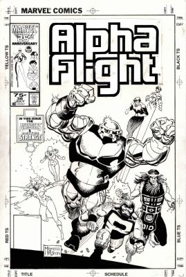Mike Mignola | Mignola, Mike - Alpha Flight #36 Cover, Full Team Charges 1986 | Cool Lines Art