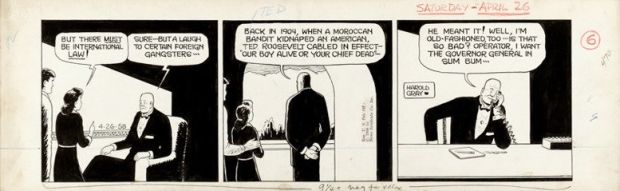Harold Gray | Gray, Harold - Little Orphan Annie Daily 4/26 1958, Daddy Warbucks Name-Drops Teddy Roosevelt | Cool Lines Art