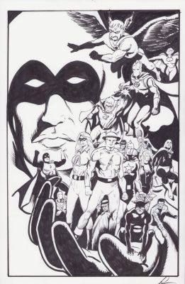 Lou Manna | Justice Society of America - Pencil & Ink Commission - Signed | Anthony’s Comic Book Art