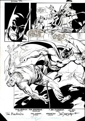 Jan Duursema, Tom Mandrake | Batman #392 P 2 Splash (Large Batman Punches Bad Guys with Catwoman Helping!) 1985 | Romitaman