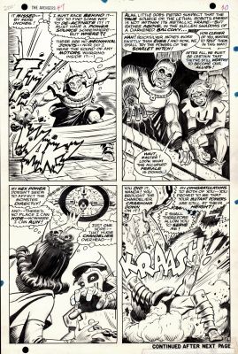 George Tuska , John Buscema | Avengers #47 P 16 (4 Large Panels with Scarlet Witch Battling Black Knight, Magneto, & the Toad!) 1967 | Romitaman