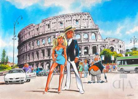 Dany/Dessin orignal illustrant Colombe et Olivier devant le… | Dagoty