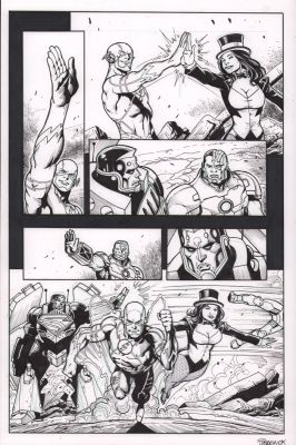 Tom Derenick | Infinite Crisis IV P.10 - Zatanna, Flash, Steel - Signed | Anthony’s Comic Book Art