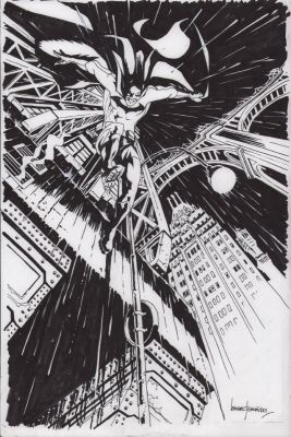 Leandro Fernandez | Batman Leaping From Rooftops Splash Art Commissions - Signed | Anthony’s Comic Book Art