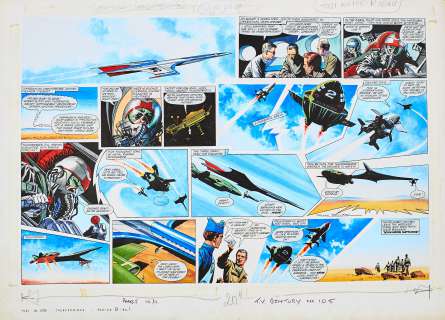  - Thunderbirds original double page artwork (1967) drawn, painted and signed by Frank Bellamy for TV