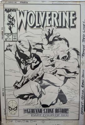 Lot 84 - Kevin Nowlan - Wolverine #14 Cover, “The Gehenna Stone Affair! Part Four of Six” (1989) | Oberon Auctions