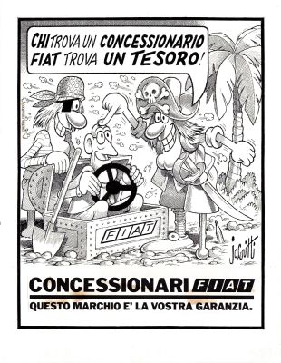 Benito Jacovitti | Jacovitti - Advertisement For Fiat Dealer: Finding a Treasure | ComicArtFans Classifieds