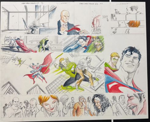 Juan Ferreyra | Juan Ferreyra Green Arrow Rebirth Issue 28 P16 17 Dps with Superman And Lex | ComicArtFans Classifieds