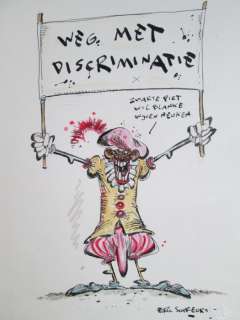 Schreurs, Eric - Originele tekening in kleur - Weg met discriminatie (2016) | Catawiki