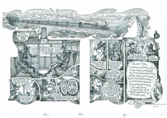 -- Exposition : Benoit Dahan jette l‘encre dans le loch - P. 2 et 3 originales – T.3 Dans la tête de Sherlock Holmes